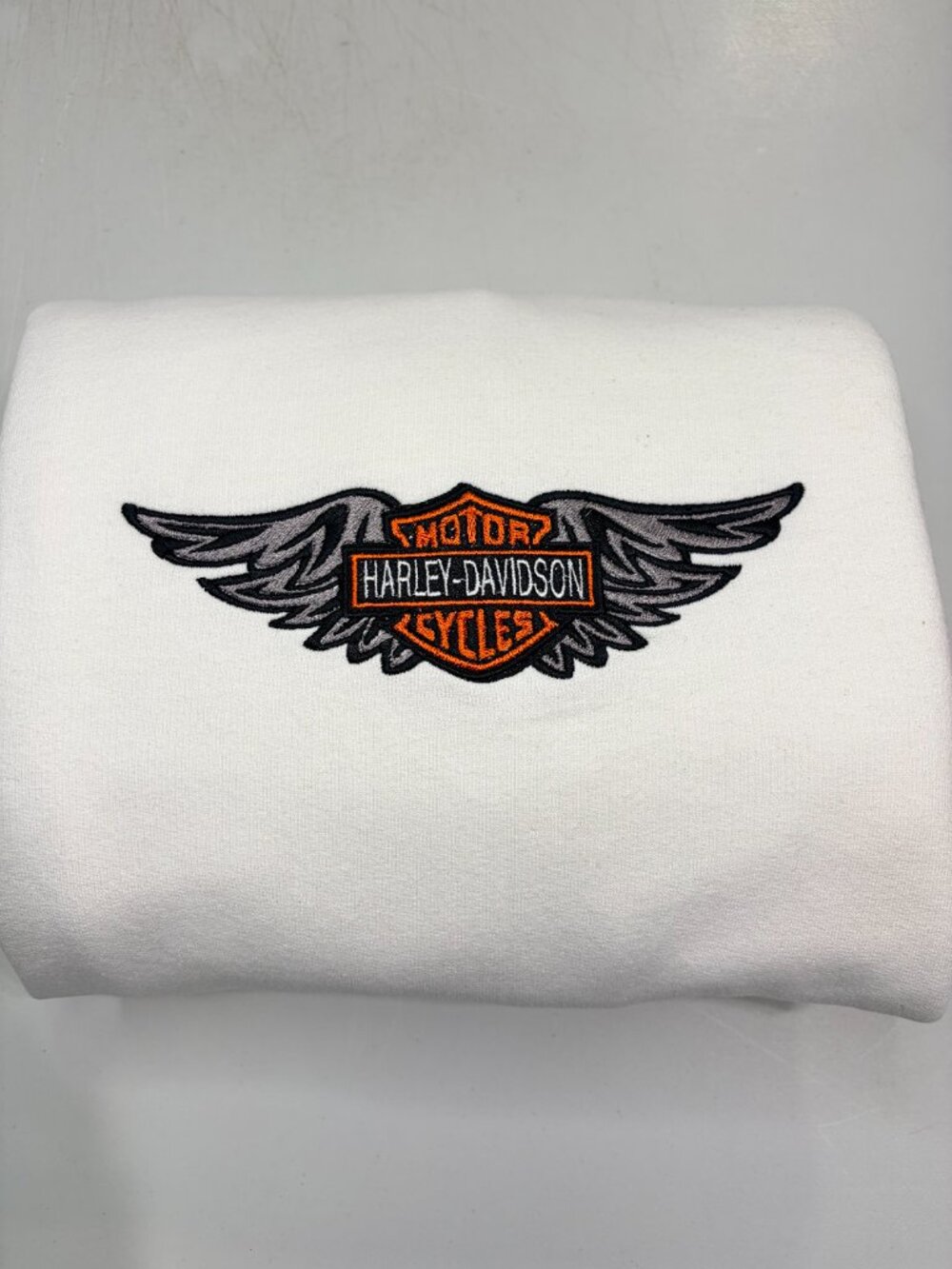Harley Davidson Sweatshirt Embroidered Adult Unisex Crewneck Motorcycle Wings